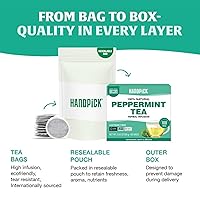 Vista 6 de HANDPICK, Bolsitas de té de menta, bolsitas de té ecológicas - 100 unidades Sin cafeína, sin OMG Sabor a menta, fresco y refrescante Directo