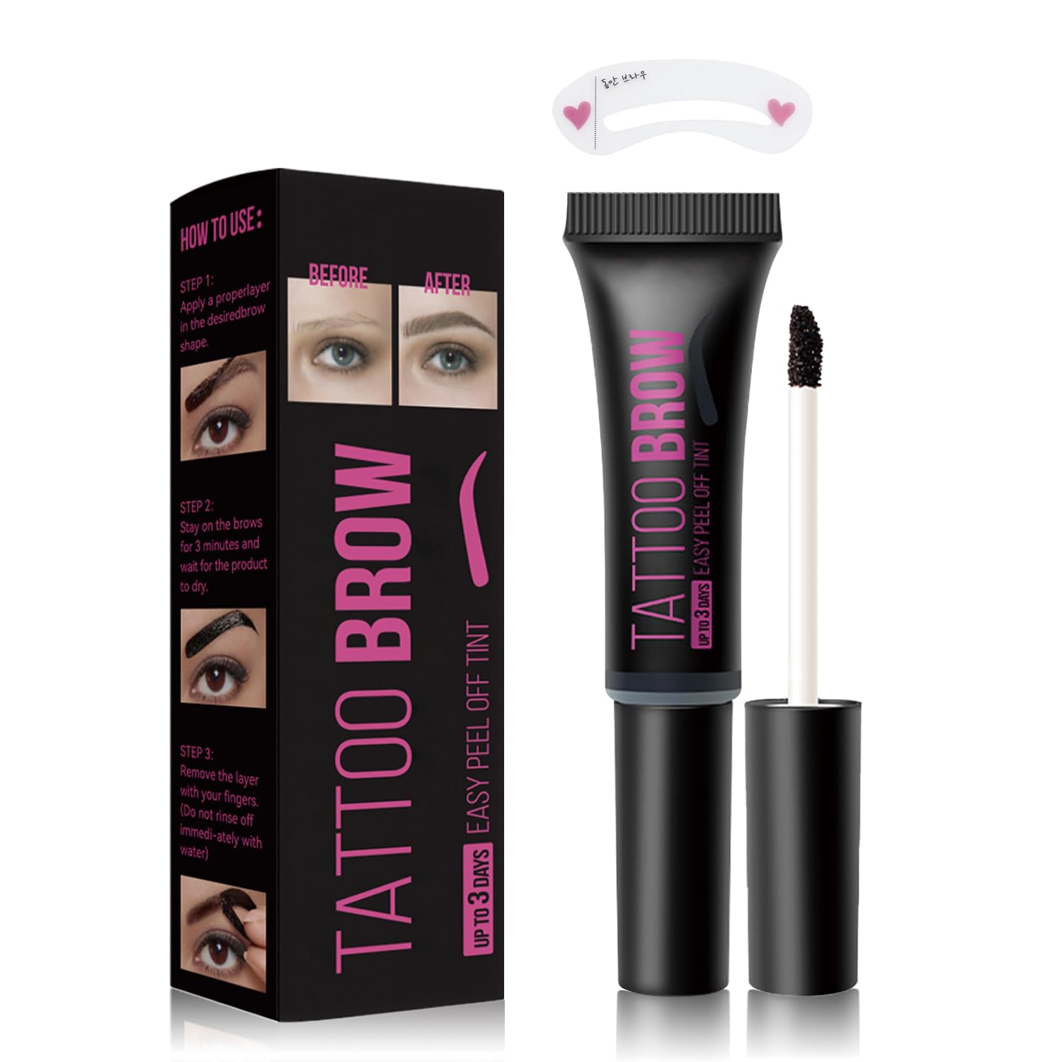 Temporary Eyebrow Tint With Easy Peel Off Formula, Includes Dark Brown Eyebrow Dye Kit With Applicator, Stencils