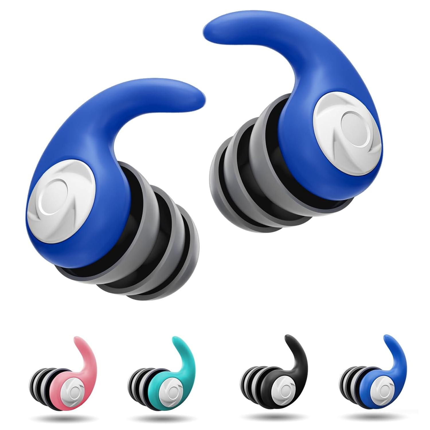 2 Pairs Waterproof Swimming Ear Plugs for Adults Reusable Soft Silicone Swim Earplugs Ear Protection Perfect for Pool, Surfing, Diving, Showering (Blue, Large)