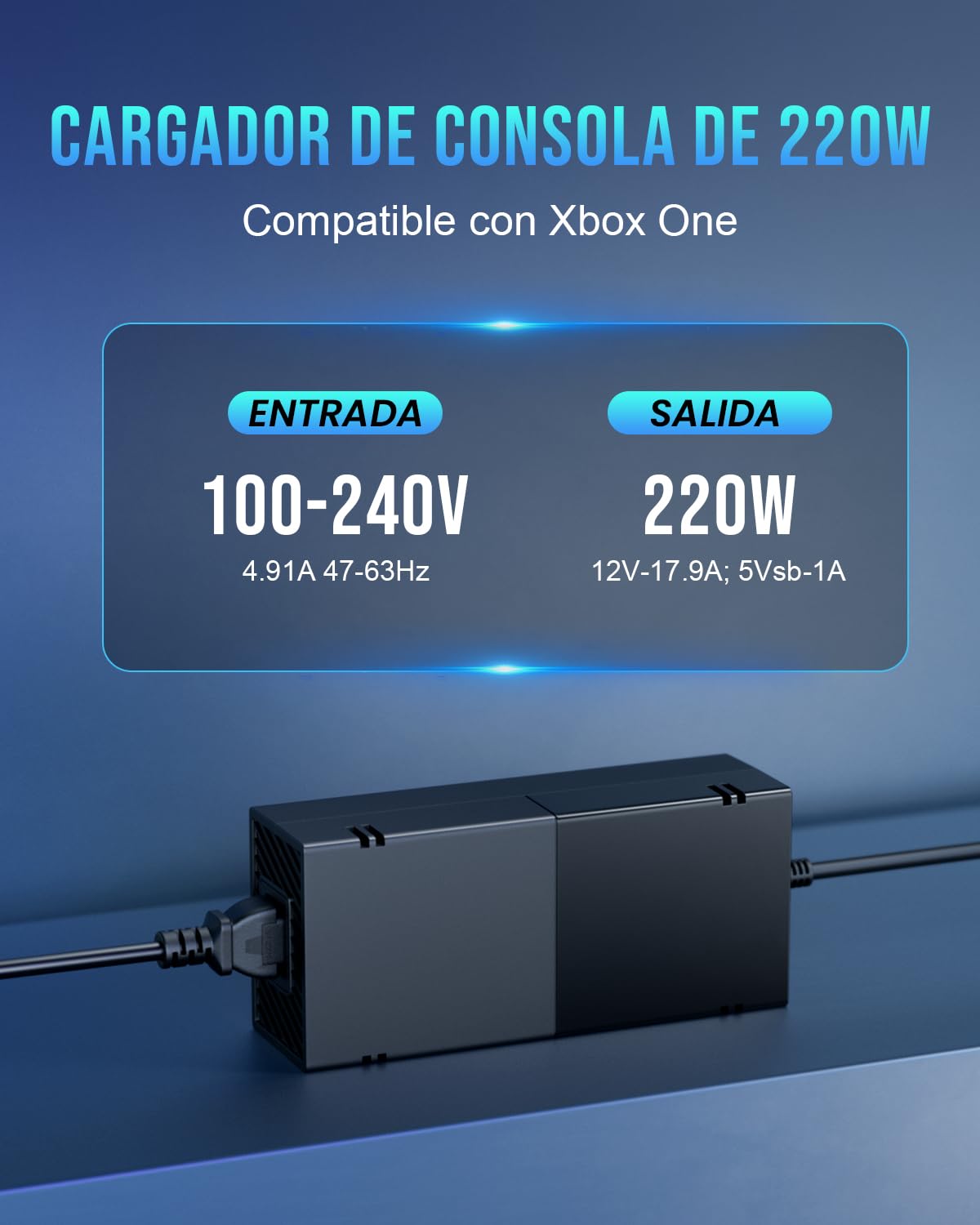 Fuente de Alimentación para Xbox One, Cargador Mando Xbox Fuente de alimentación 200-240V para Xbox One 100-240V, 220W (Versión Vás Silenciosa)