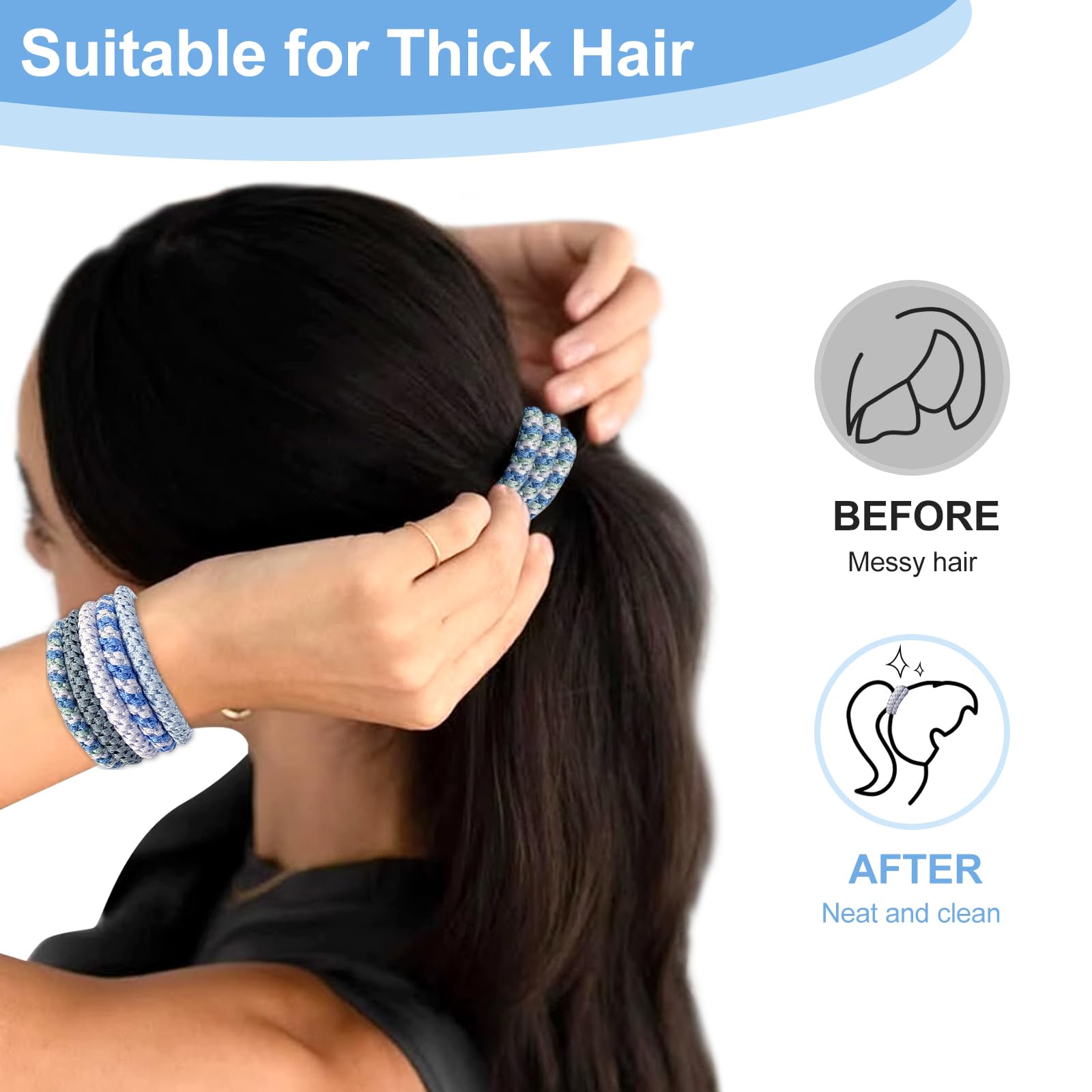 Sularpek 15 Pcs Blue Hair Bobbles for Women and Girls No Damage Elastic Bands, Thick and Curly Hair Ties - Image 4