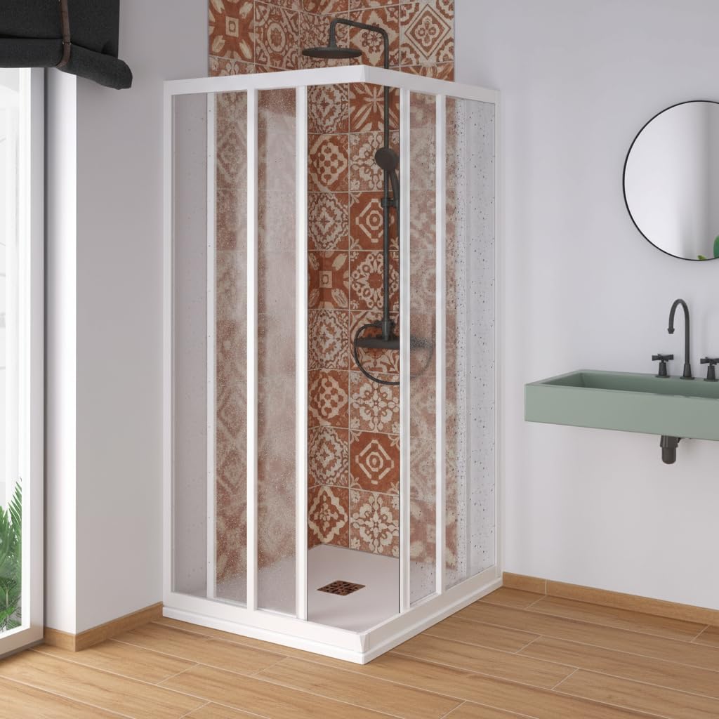Box doccia Akridom con apertura angolare in acrilico con profili in PVC riducibile "Made in Italy" (BIANCO, 75X75)