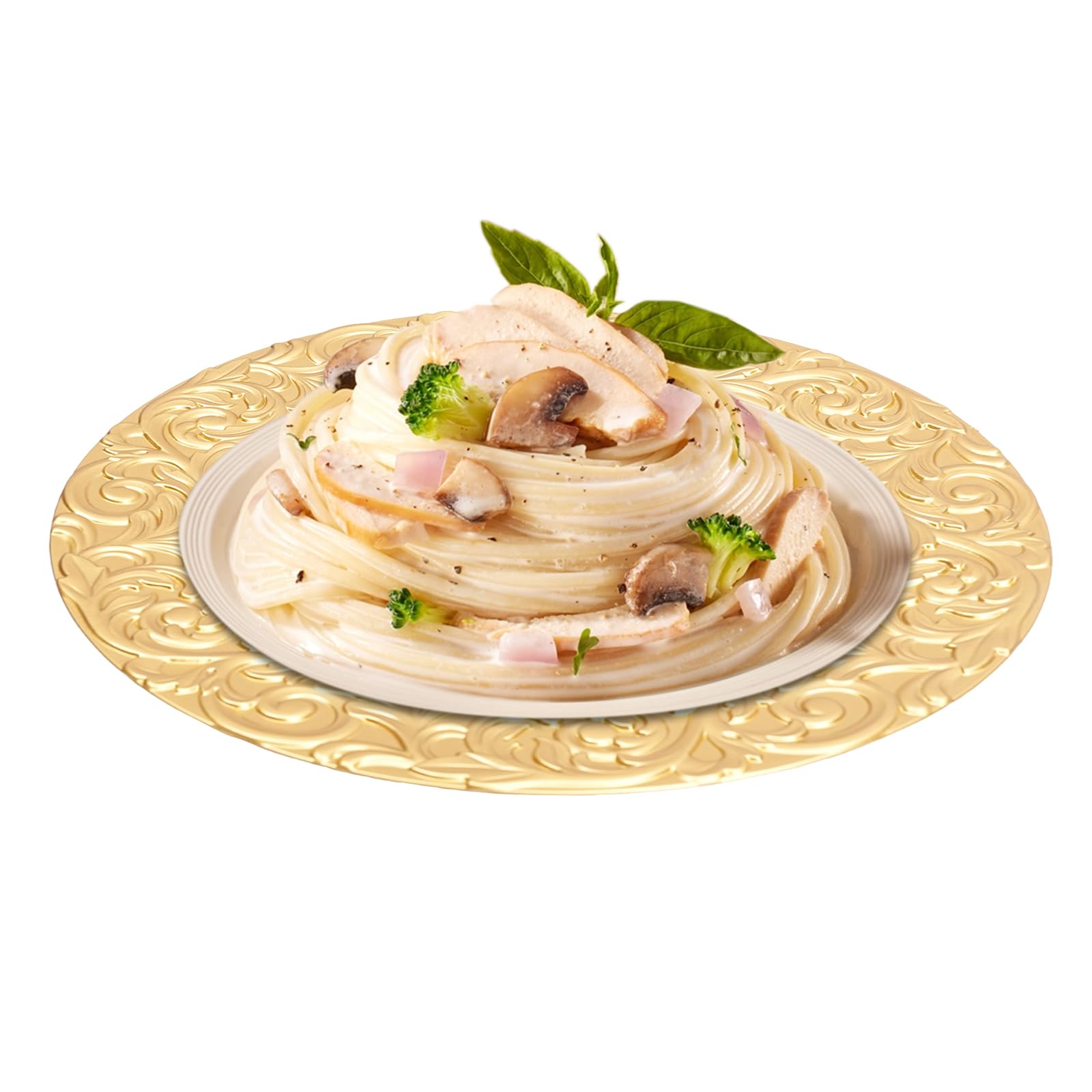 Charger Plates Set, Round Charger Plates, 13'' Reusable Serving Plates Wedding Decorative Chargers Patterned Snack Trays Embossed Dinner Plate for Table Dinner Kitchen Party Decoration (100, Gold)