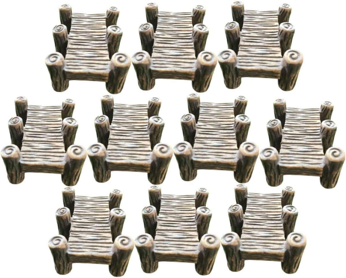 Abaodam 10pcs Retro Wooden Bridge Ornaments Miniature Resin Garden Decoration for Fairy Landscape