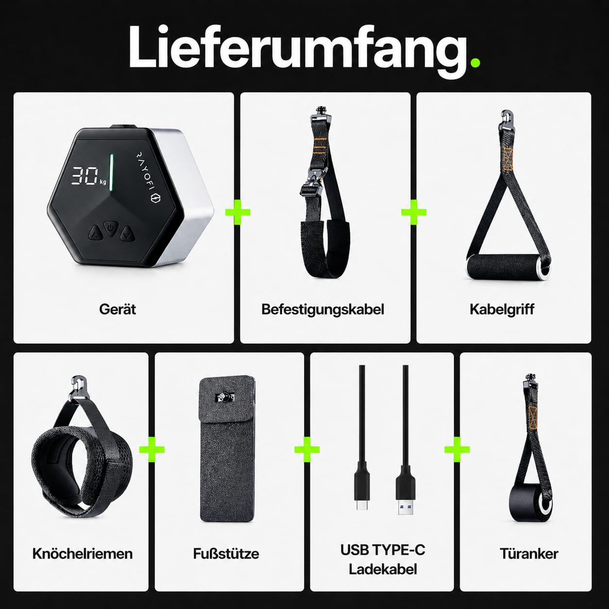 Go-Tone Mobile Kraftstation – Smarter Seilzug mit App & 30kg Digital-Widerstand, Portable Cable Machine Gym Set inkl. Bodenplatte Türanker, Elektrischer Rückentrainer für Zuhause Büro
