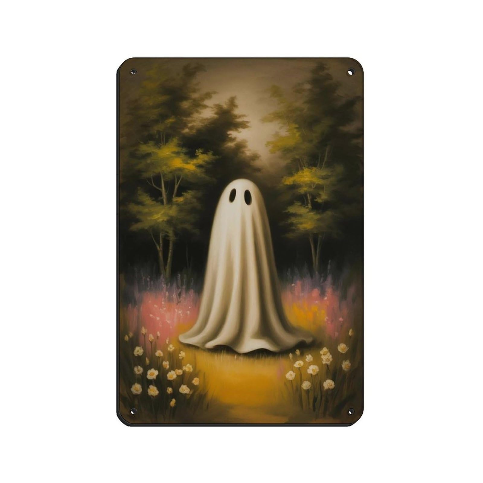 Ghost in The Flower Forest Poster Retro Poster Metal Tin Sign Chic Art Retro Iron Painting Bar People Cave Cafe Family Garage Poster Wall Decoration 8x12inch(20x30cm)