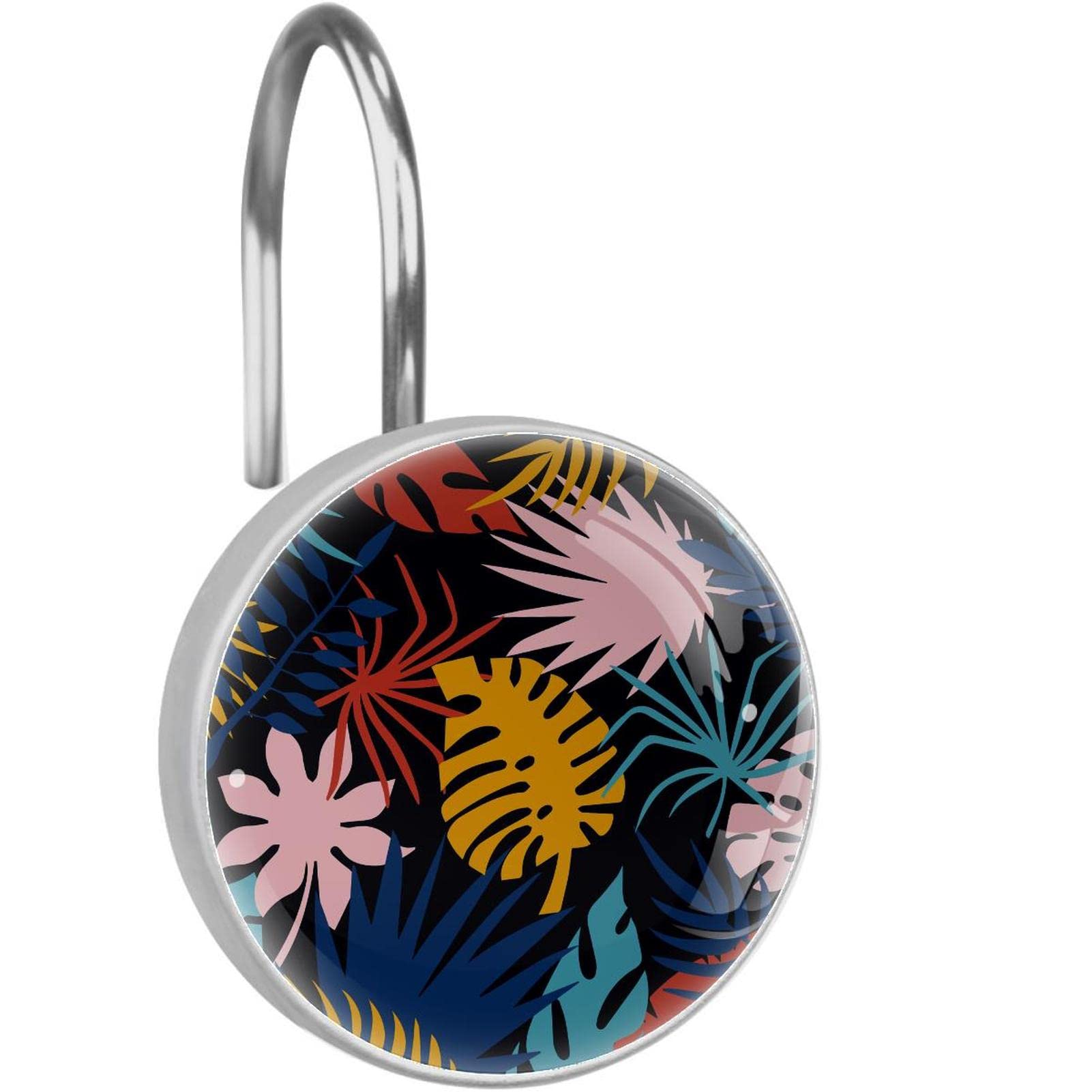 Crochets rideau de douche motif tropical pour une salle de bain ambiance jungle et nature