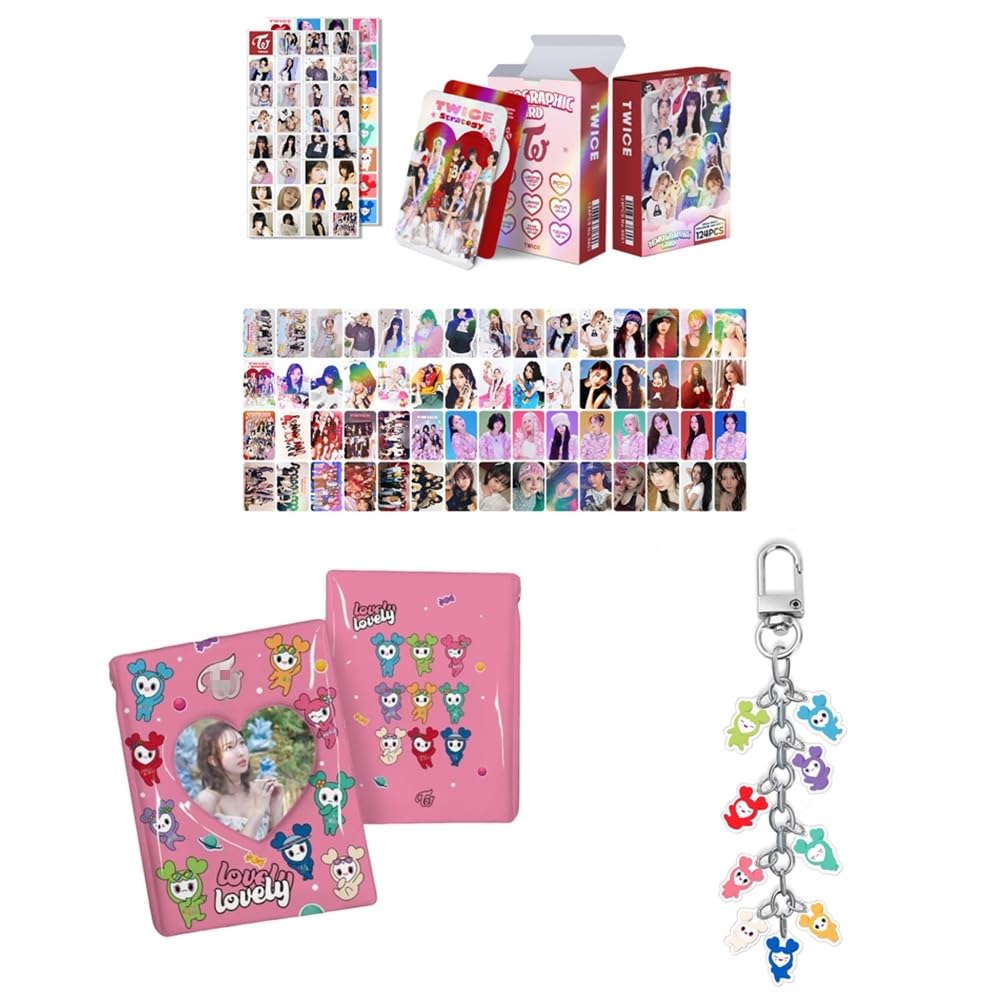 ZRHMCJEN K-Pop Set 60Pcs Photocards Postcards, 64Pcs Stickers, Album Binder Holder Book, Keykeychain/Twice