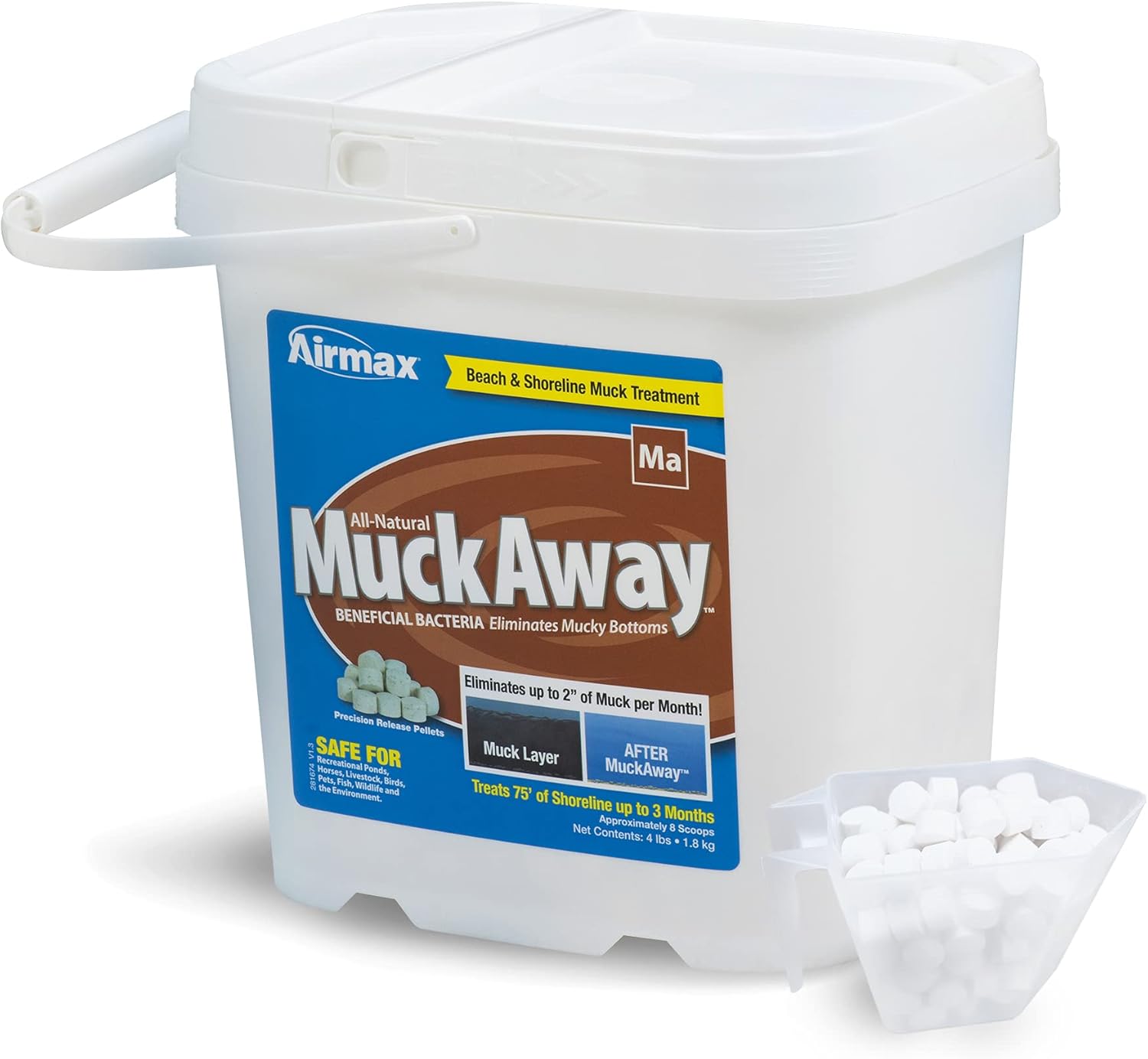 Airmax MuckAway Natural Pond Muck Remover – Safely Clears Muck and Sludge from Beaches and Shorelines; Fish, Plant and Wildlife Friendly – 3 Month Supply, 8 Scoops : Patio, Lawn & Garden