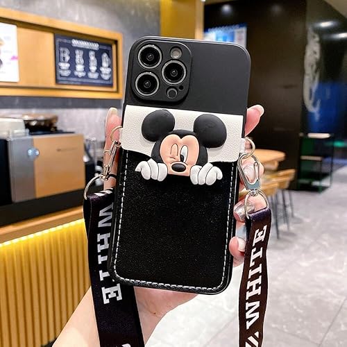 Funda para iPhone 11 de Mickey Mouse, bonita funda protectora de TPU suave con cordón cruzado de 6.1 pulgadas para iPhone 11, diseño de orejas