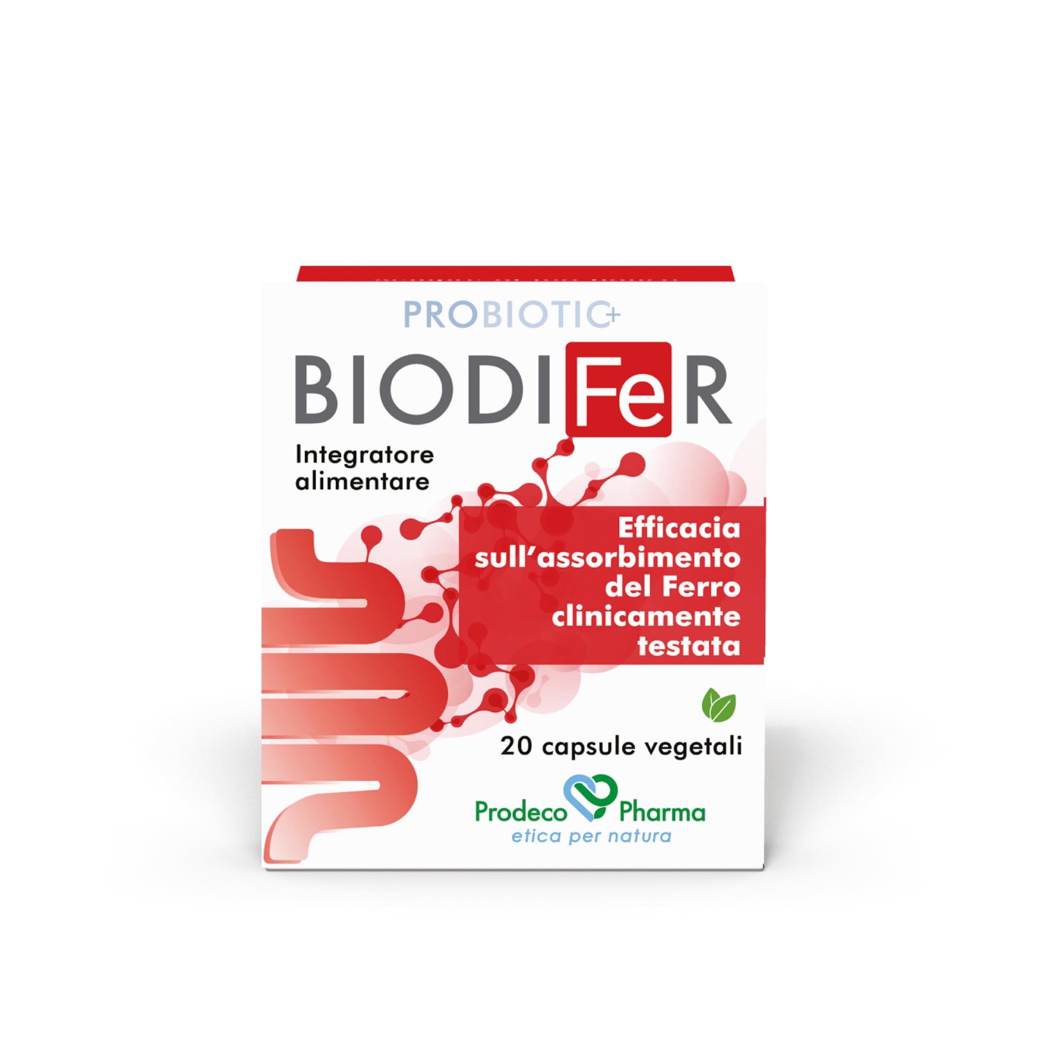 Prodeco Pharma PROBIOTIC+ Biodifer 20 Capsule - Integratore Alimentare Ferro, Vitamina C, Acido Folico e Lactobacillus Plantarum