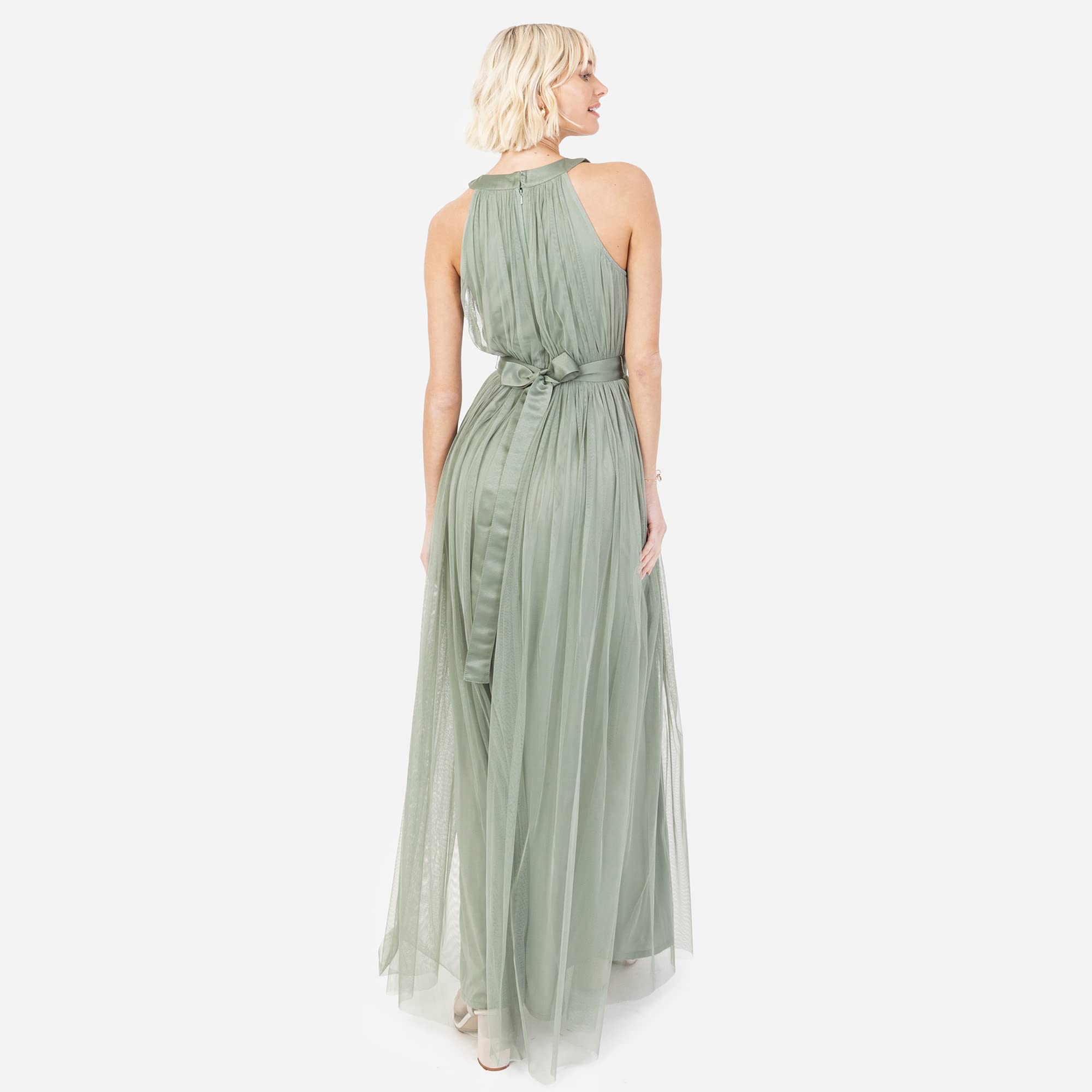 Anaya with Love Ladies Maxi Dress for Women Halter Neck Long Sleeveless with Belt a Line Evening Gown Ball Prom Wedding Guest Bridesmaid Vestido para Mujer