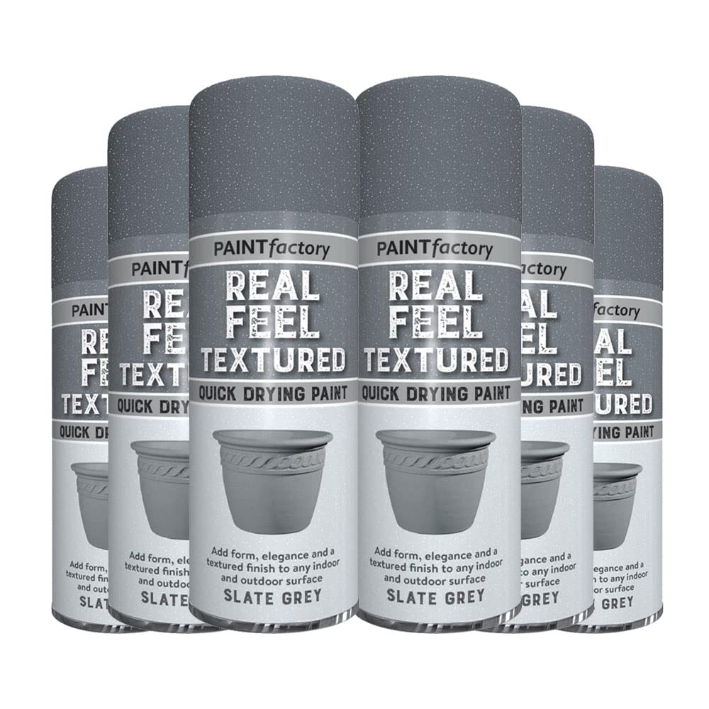 Classic Signature Slate Grey - 6 X Real Feel Textured Grey Spray Paint 400Ml Quick Drying, Decorative Effect Aerosol Can For Wood Metal