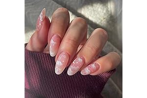 Almond Press on Nails, White Cloud & Moon Designs Fake Nails