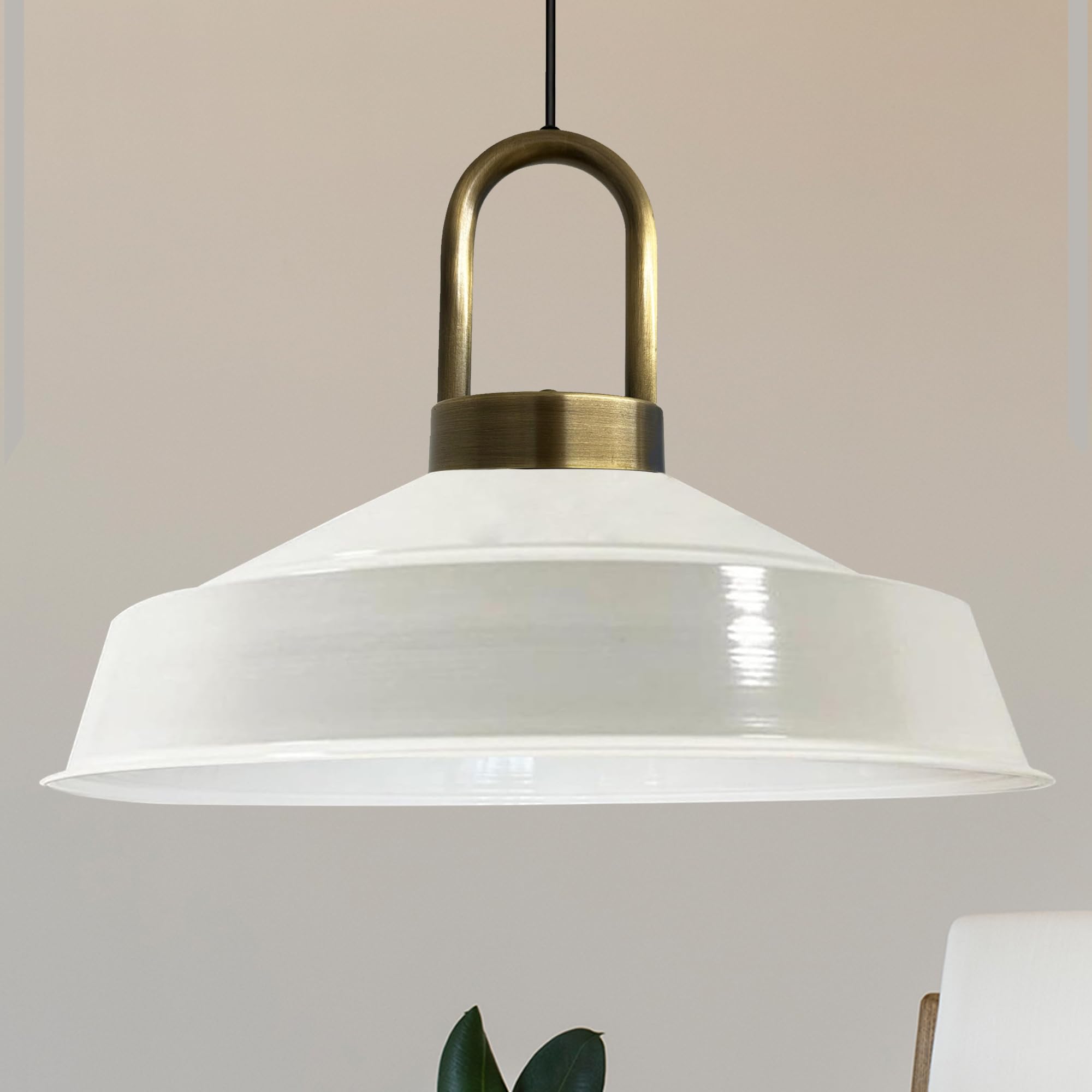bamyum Asletl Hanging Lamp Industrial Pendant Light, 40 cm Lamp Shades, Modern Metal Kitchen Island Lights, E27 Pendant Lamp for Living Room and Dining Room, White Pendant Light — image 1