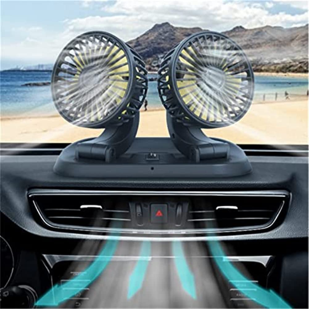 singolo doppio ventilatore di raffreddamento per auto per cruscotto 5V/12V/24V, 360 gradi rotante telescopico doppia testa Fan (C USB)
