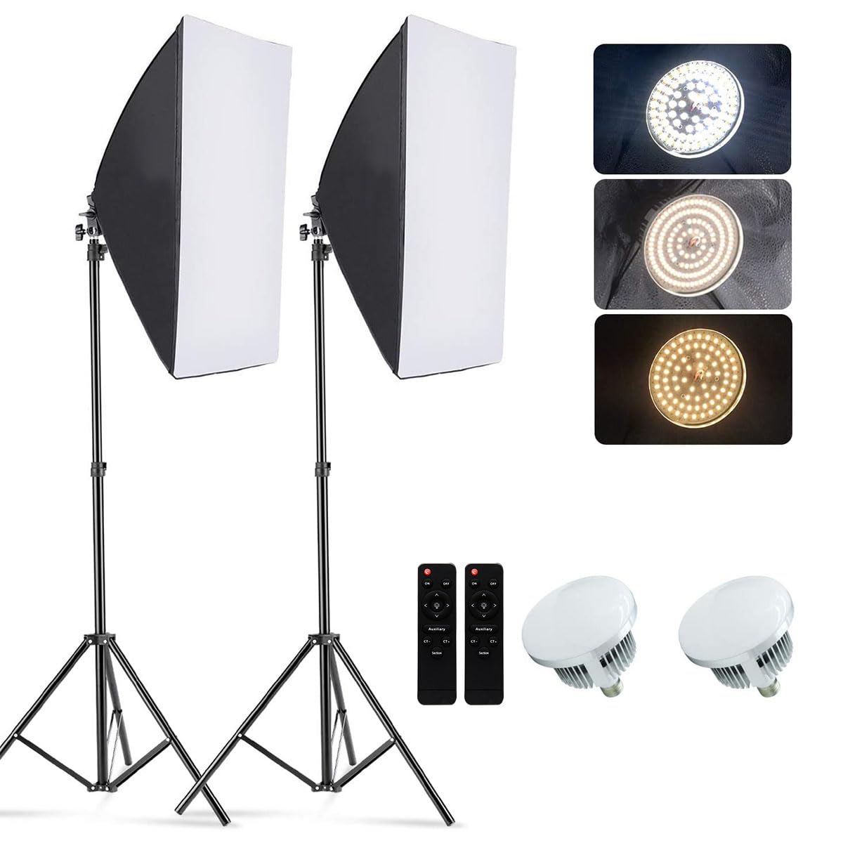 Gluckluz Softbox Lighting Kit Photography Light Studio 19.7 x 27.5 Inch 2 Pack Video Light Kit with 76 Inch Stand & E27 Socket & 2 Remotes for Portrait Advertising Photo Shooting