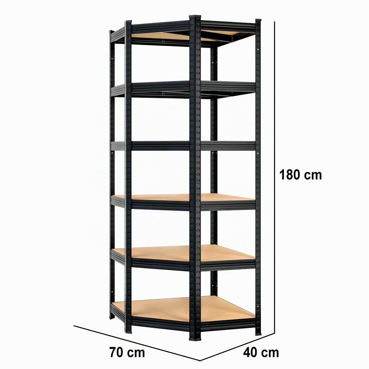 Monzana® Eckregal Premium Lagerregal 180x70x40cm 1050kg 6 MDF-Platten Regal Schwerlastregal Kellerregal Steckregal Werkstattregal Schwarz