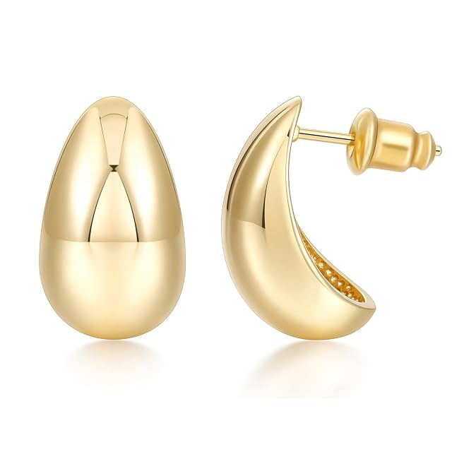 SHINYSO 14K Gold Plated Teardrop Hoop Earrings for Women Chunky Trendy Cubic Zirconia 925 Sterling Silver Post Hypoallergenic