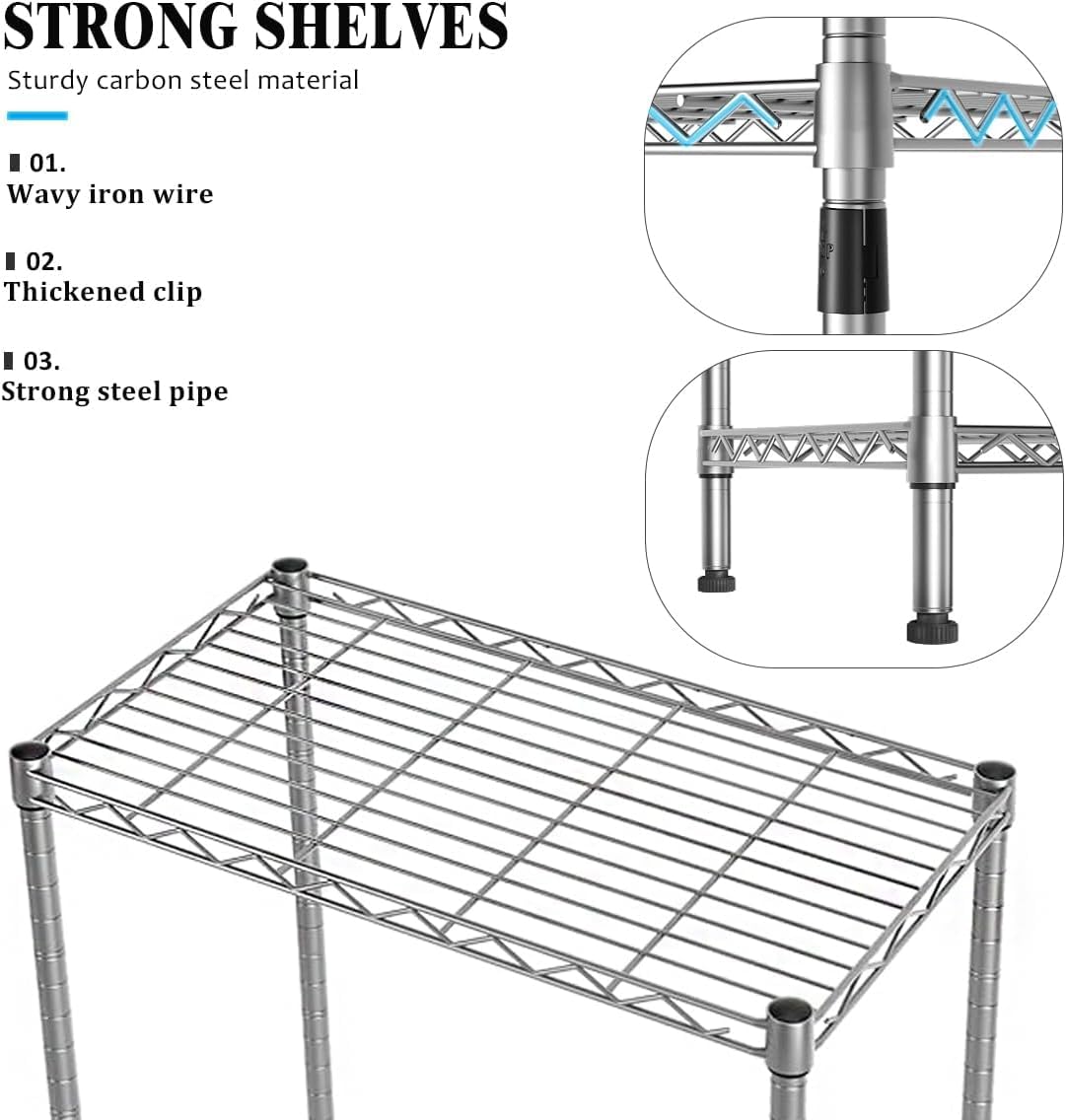 Forthcan 6 Tier Shelving Unit Adjustable Storage Shelf Metal Storage Rack Wire Storage Shelves 16.54" L x 11.82" W x 63" H for Pantry Closet Kitchen Laundry (Silver, 6 Tier)