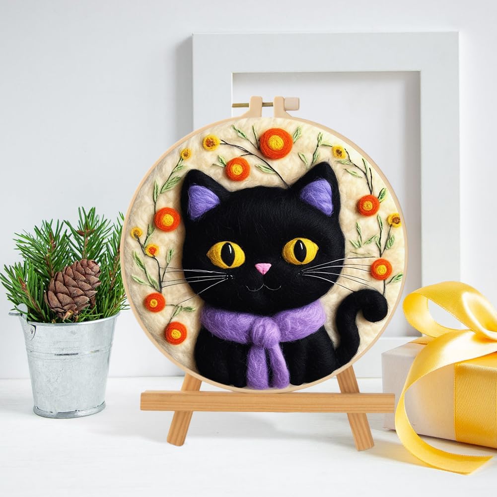 Surakey Dog Cat Owl Animals DIY Needle Felting Starter Kit Beginner Needle Felt Kit Photo Frame, Foam Mat, Wool Felt Painting with Tools Frame and Instructions for Beginners and Art Crafters, Style 1