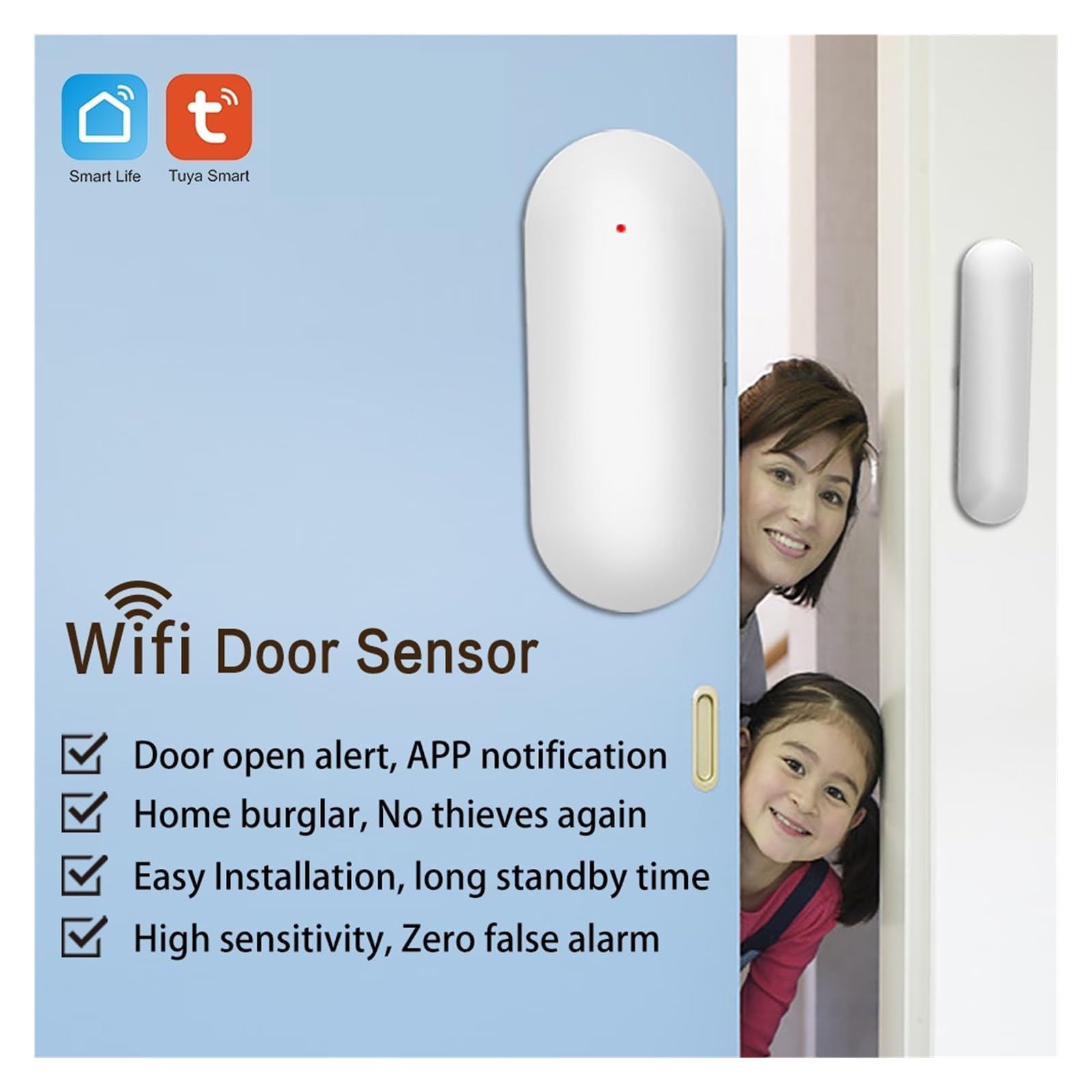 Tuya – Capteur De Porte WiFi for Maison Intelligente, Détecteur D'ouverture Et De Fermeture, Système D'alarme De Protection De Sécurité(A)