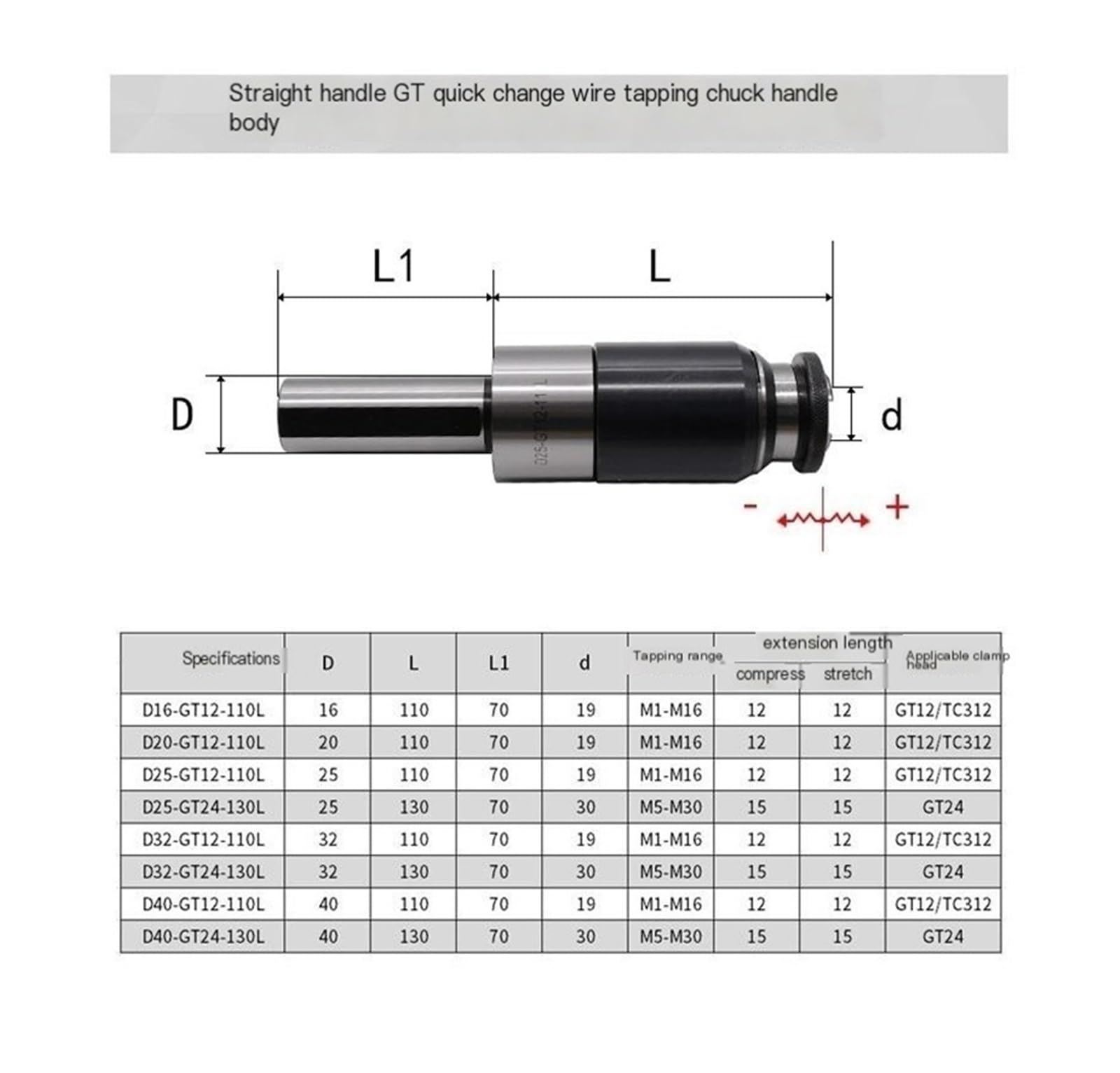 Portautensili di maschiatura telescopico flessibile con protezione da sovraccarico - C20-GT12, C25-GT12, C25-GT24, C32-GT24(Straight handle C25-GT12)