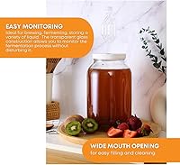 Vista 6 de FastRack Tarro de vidrio de boca ancha de 1 galón con tapa hermética y doble burbuja Airlock - Tarro de vidrio grande con tapa para fermentación