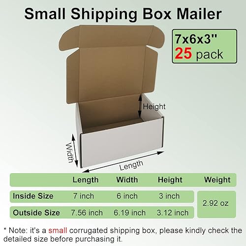 Miniatura 2 de Paquete de 50 cajas de envío de 7 x 6 x 3 pulgadas, sobres de cartón corrugado blanco para envíos por correo de pequeñas empresas (W763-50)