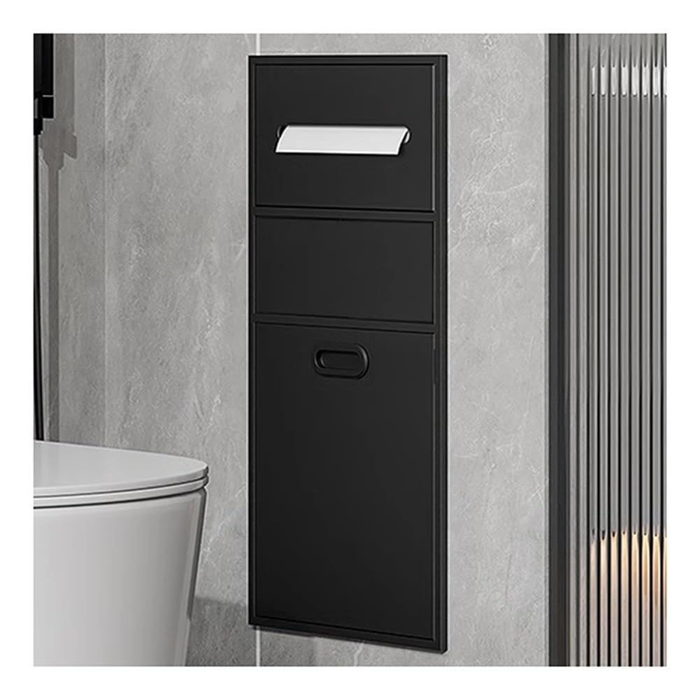 QUSYZD Brushed Stainless Steel Shower Niche Caddy, Recessed Bathroom Shelf with Trash Can, Durable Storage Solution for Organized Showers,Black-30x65x14cm