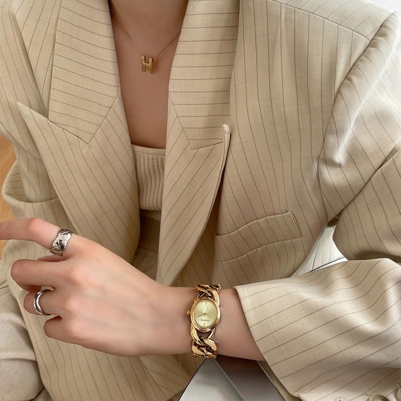 Small Gold Watches for Women Western Jewelry Chain Bracelet Trendy–Elegant Oval Dial Easy Read Quartz Movement Stainless Steel Link Band Womens Watches, Waterproof with Tools - Image 2