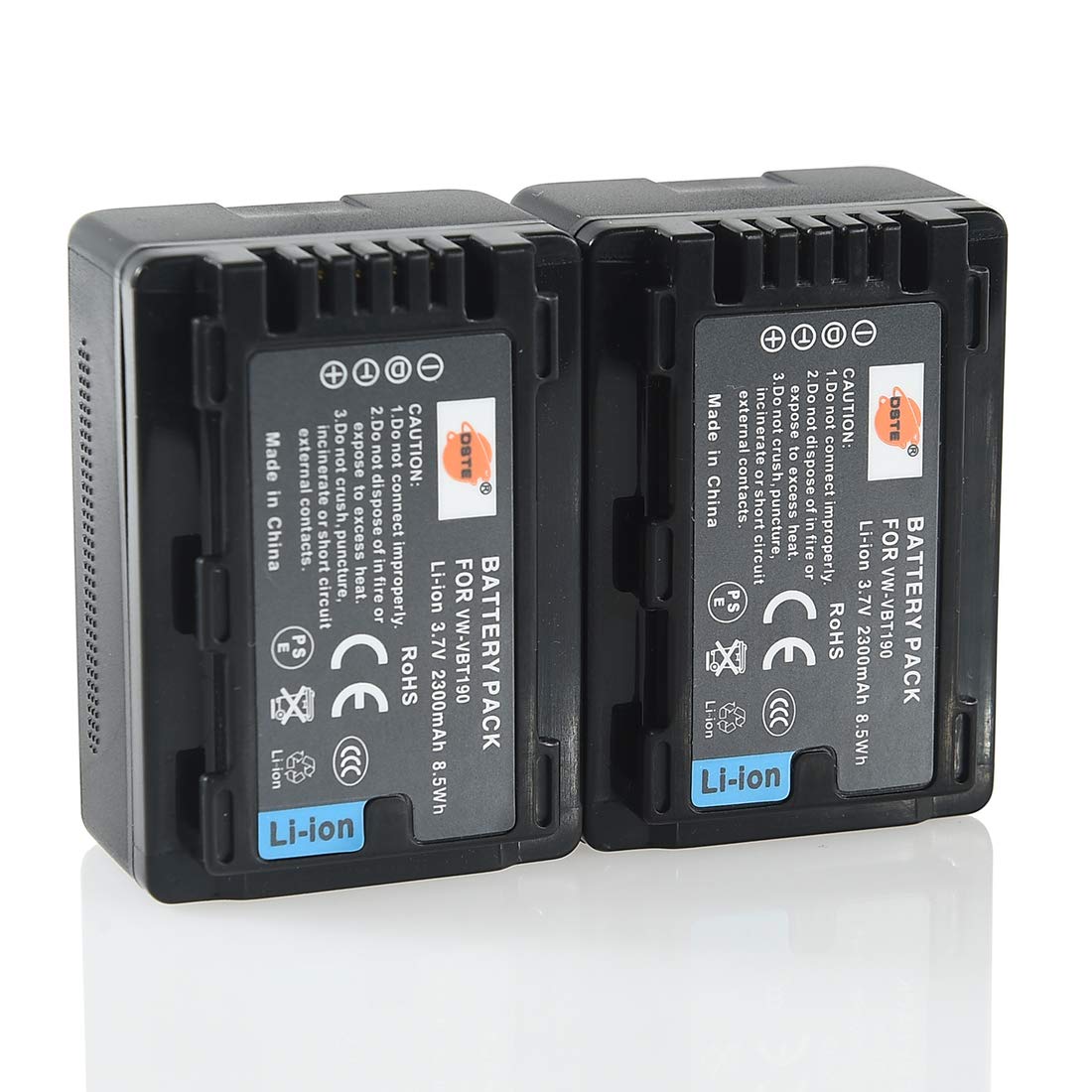 DSTE 2-Pack VW-VBT190 Batterie et Chargeur Compatible pour Panasonic HC-V270GK HC-V380GK HC-V210GK HC-V210MGK HC-V520GK HC-V520MGK HC-V720GK