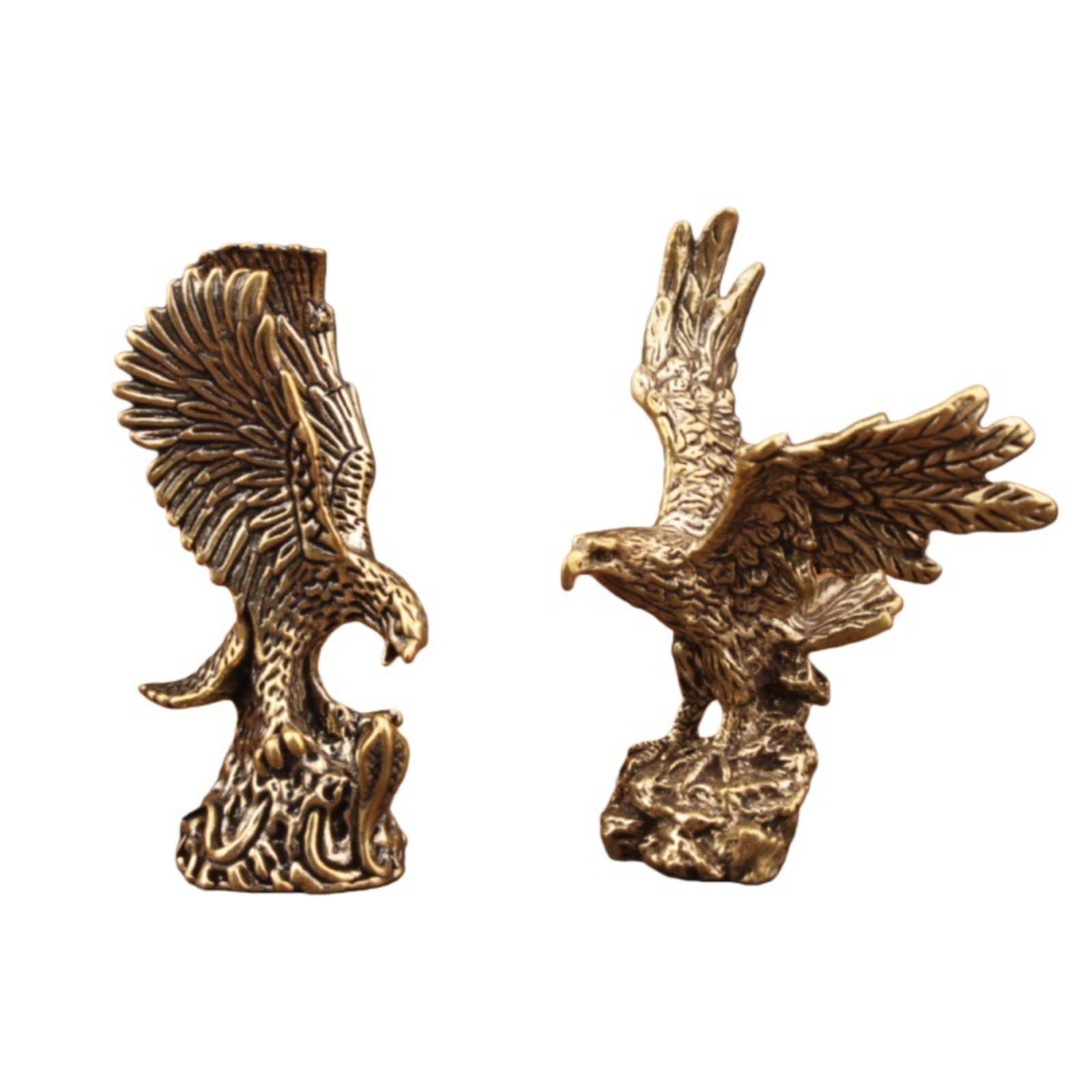 NGDFGR 2Pcs Brass Eagle Miniature Statue,Metal Animal Bird Eagle Model Sculpture Desktop Paperweight Ornament Home Bonsai Micro Landscape Decor Accessories