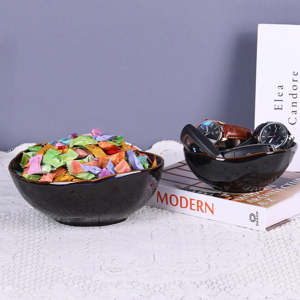 Bol décoratif en céramique bleu de 20,3 cm, bol à bonbons, salade, petit plat à bijoux pour chambre à coucher, centre de table, table de chevet, décoration de salon