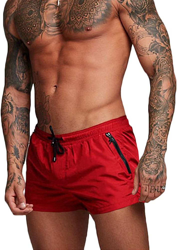 Rexcyril Men's Athletic Gym Workout Shorts 3 Inch Quick Dry Running Bodybuilding Short Shorts with Liner and Zipper Pockets