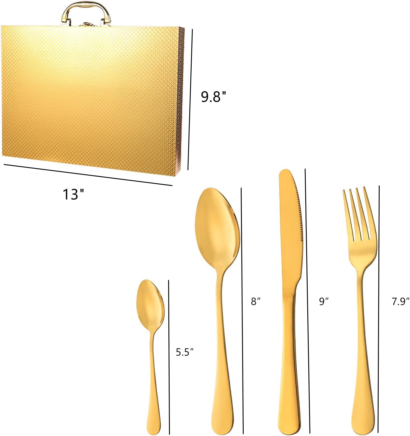 Set di posate in acciaio inox dorato, 24 pezzi, per 6 persone