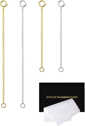 Miniatura 87 de Extensor de collar de plata de ley 925, extensores de cadena de collar para mujer, pulsera de cadena, extensión de joyería para collares, juego de 3