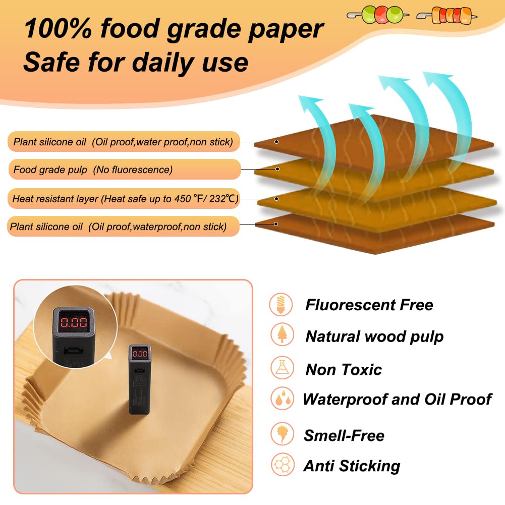 YQL 200PCS Air Fryer Liners Square, 7.9inch Parchment Paper for Airfryer 5L-7.5L - Image 3