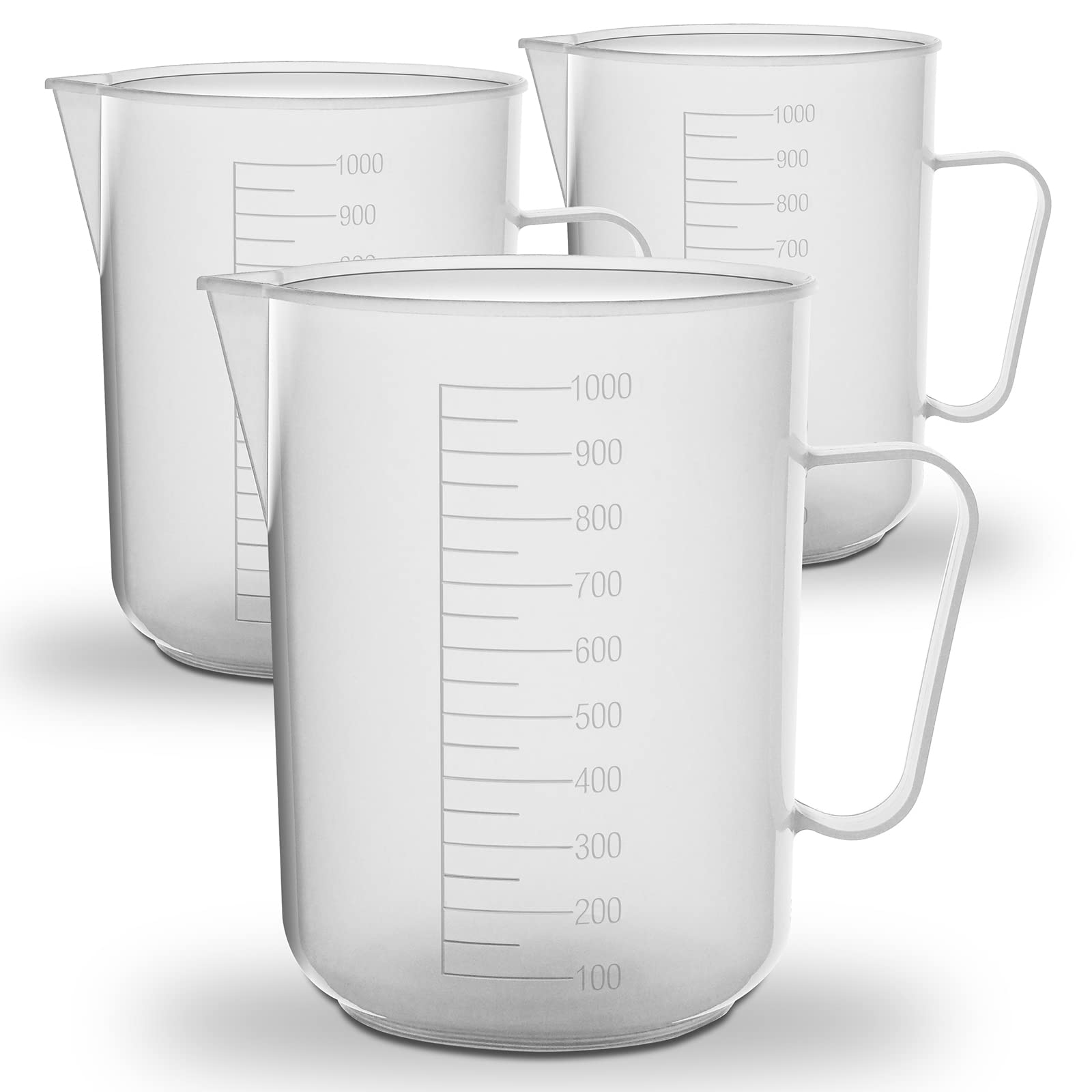 Triple Pack - RE-GEN 1000ml (1ltr) Clear Plastic Graduated Container Beaker Measuring Jugs – Ideal for Home, Kitchen, DIY, Laboratory, DIY, Arts & Crafts