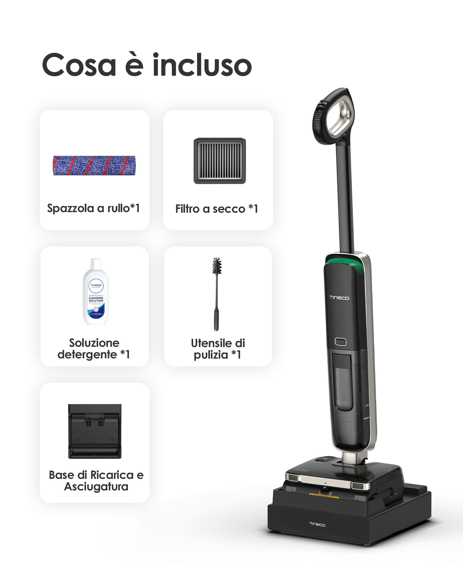 Tineco FLOOR ONE S9 Master Lavapavimenti aspirapolvere senza fili, pulizia ad acqua calda, corpo ultrasottile da 9,9 cm, aspirazione da 23000Pa, sistema autopulente Flashdry