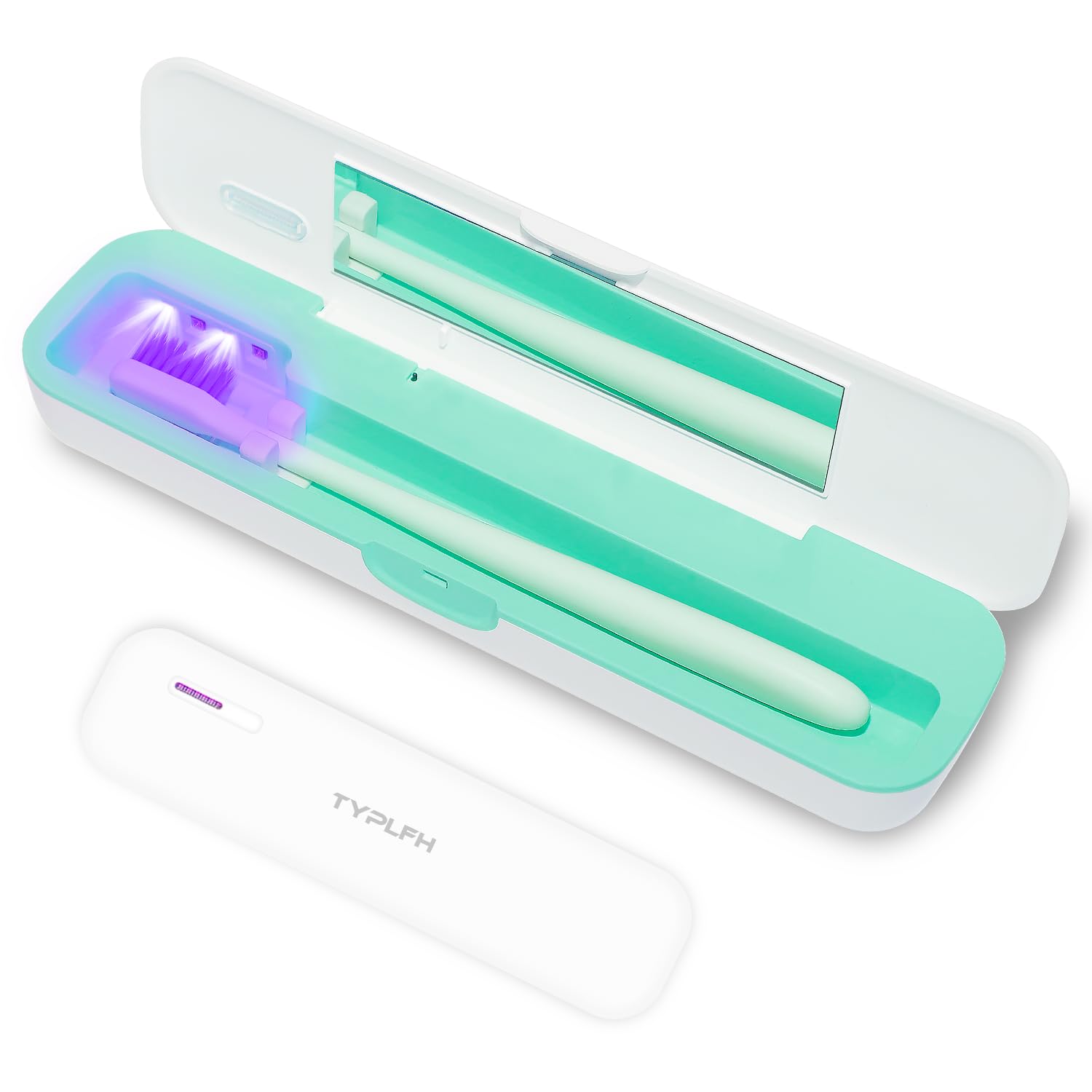 TYPLFH Funda desinfectante para cepillo de dientes, fundas para cepillos de dientes, soporte portátil de viaje para limpieza y almacenamiento, puerto C y carga de baterías AA, filtro de agua de aire