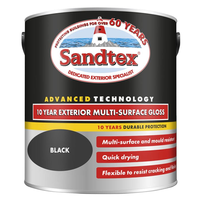Sandtex 10 Year Multi surface Gloss Paint, Black, 2.5L