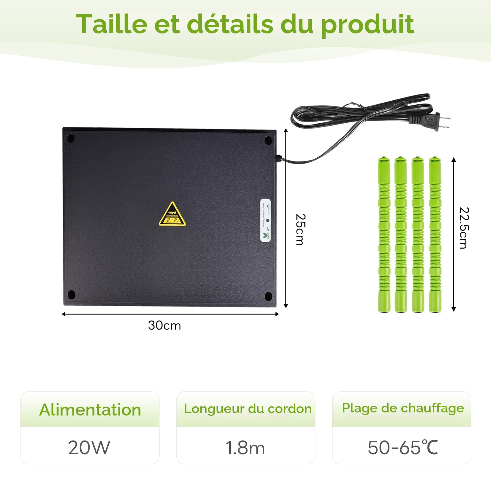 Plaque Chauffante Poussin 25x30cm, Plaque Electrique Lampe Chauffante Réglable en Hauteur pour Poussins Canards (Noir)