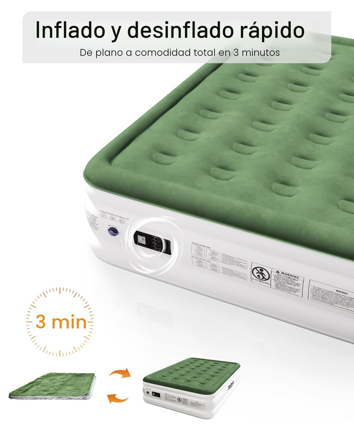 Zearna Colchón hinchable para 2 personas, 190 x 137 x 46 cm, autoinflable con bomba integrada, cama de aire autoinflable en 3 minutos, colchón hinchable para camping y uso doméstico