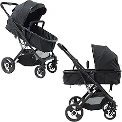 Carrinho de Bebê Passeio Reversível Moisés 2 em 1 Baby Style Magnus 15Kg Compacto Confortável Ajustável Capota Cesto 4 Rodas Preto