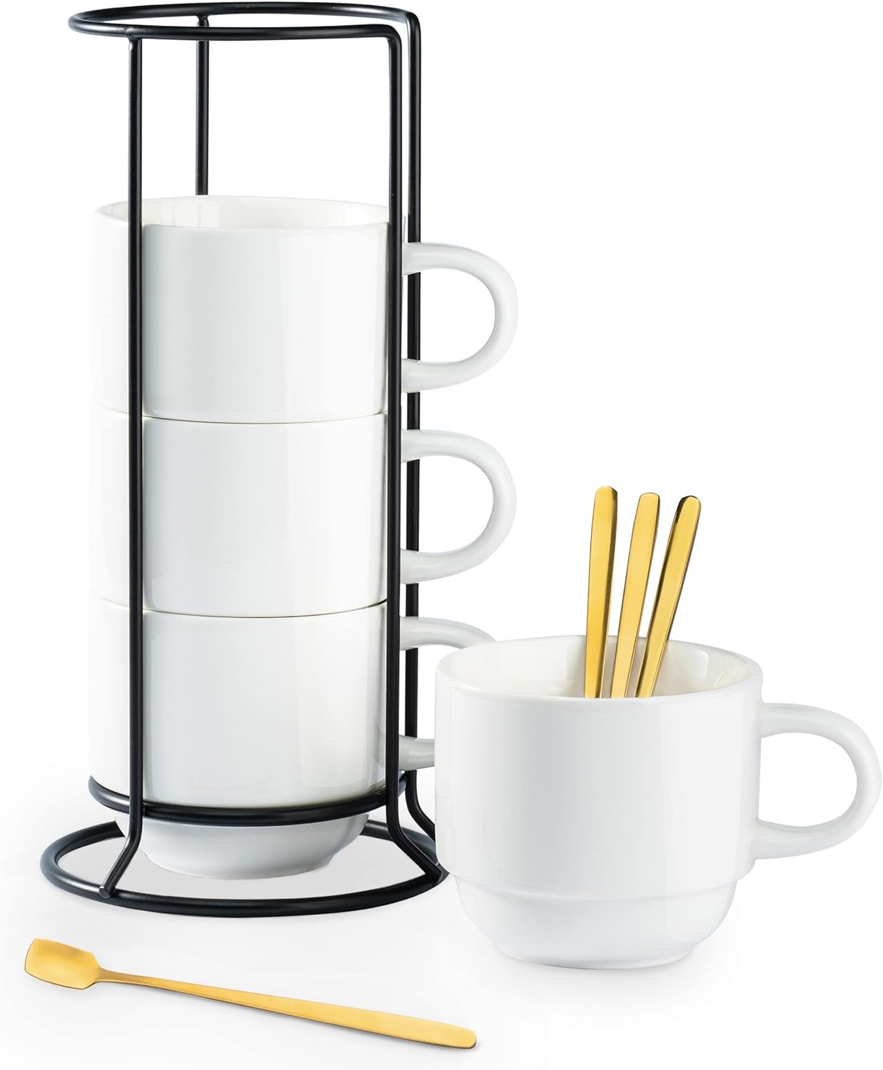 YHOSSEUN Porcelain Coffee Mug Set With Metal Stand