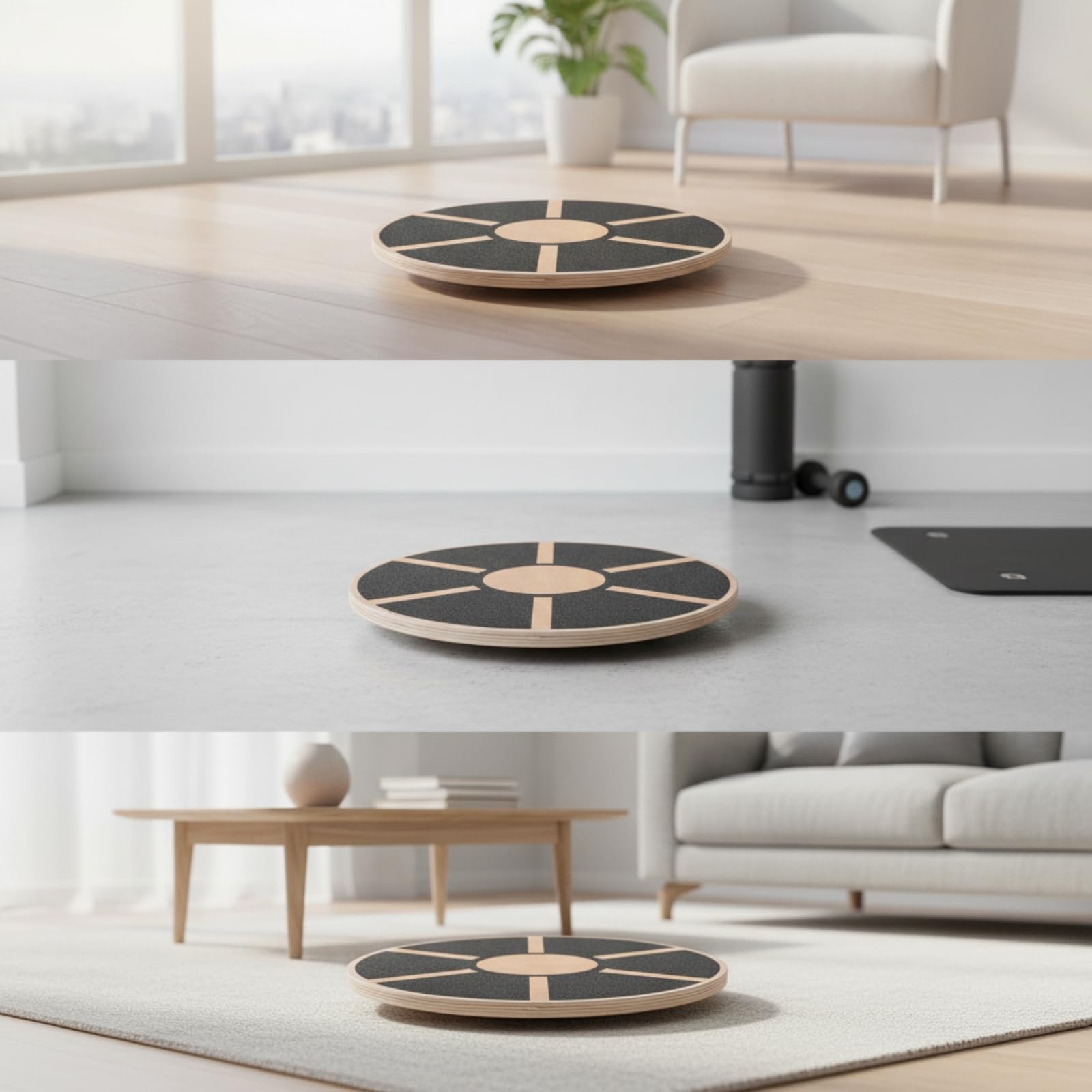 LOVIVER Tavola di Equilibrio in Legno Rotonda Portatile Tavola Oscillante in Legno Multistrato a Basso Profilo Balance Board per Esercizi di Riabilitazione