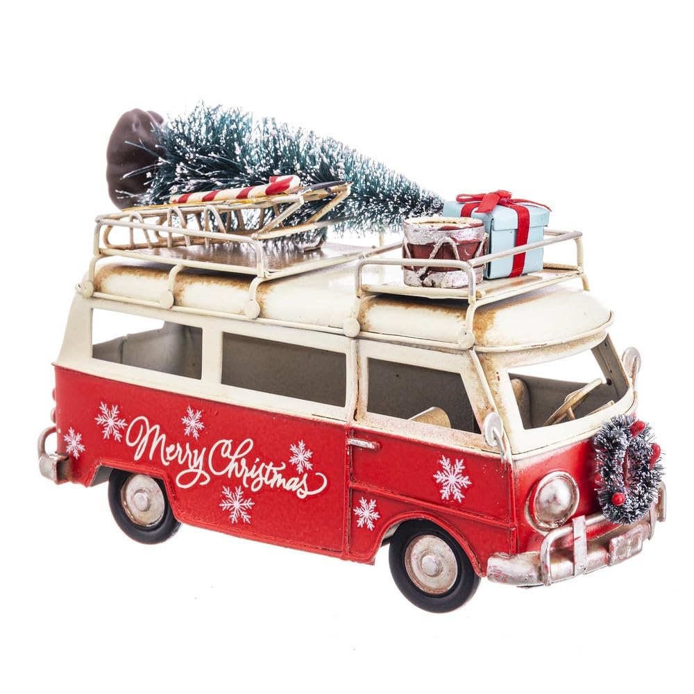 LOLAhome Figura de Navidad Furgoneta de Metal roja de 17x7x11 cm