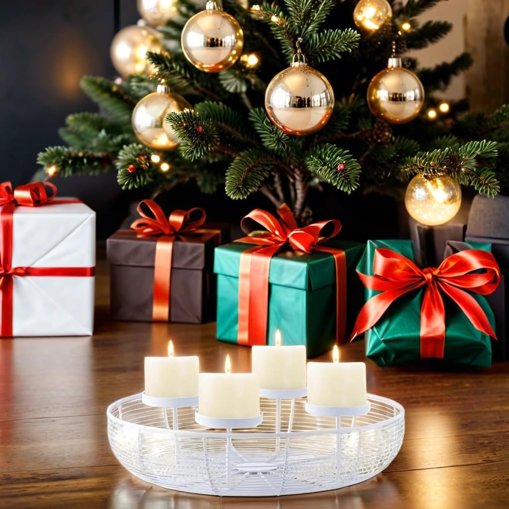Moderner Adventskranz Orbe handgefertigt aus Metall in Weiß 37 cm