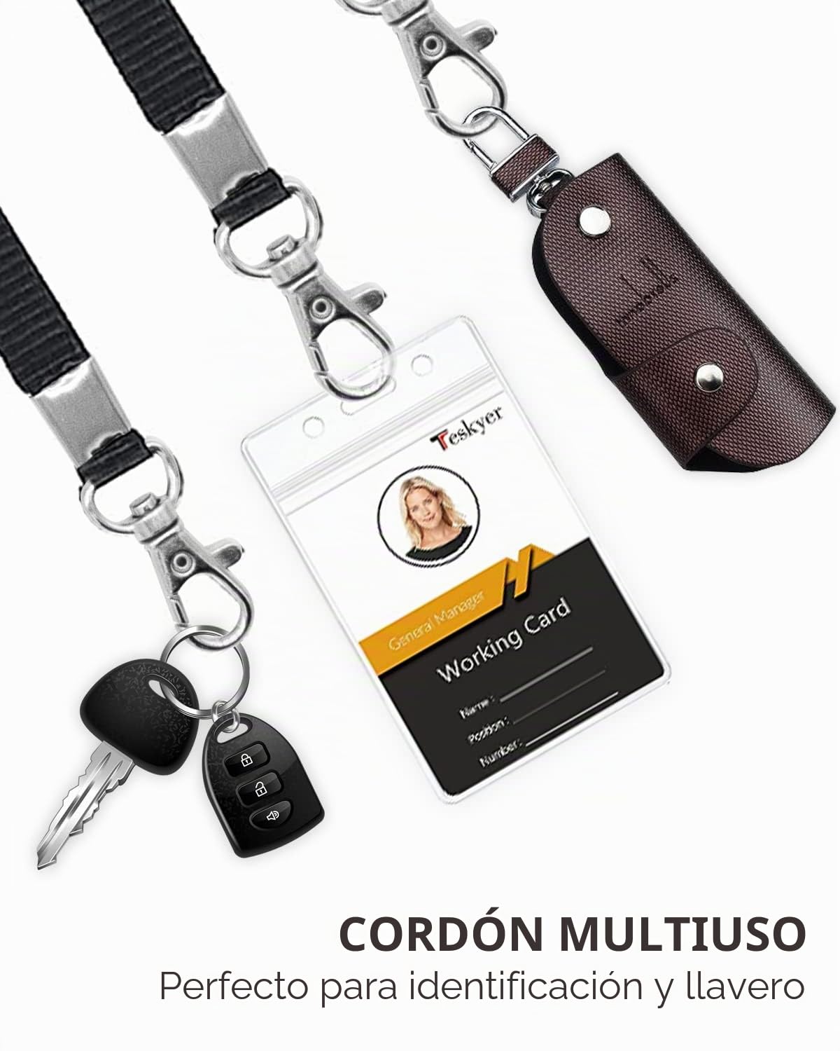 Teskyer 3 Piezas Porta Tarjetas Identificativas con Cordón, Transparente, Impermeable, Plástico, Suave, con Cremallera Resellable, Negro
